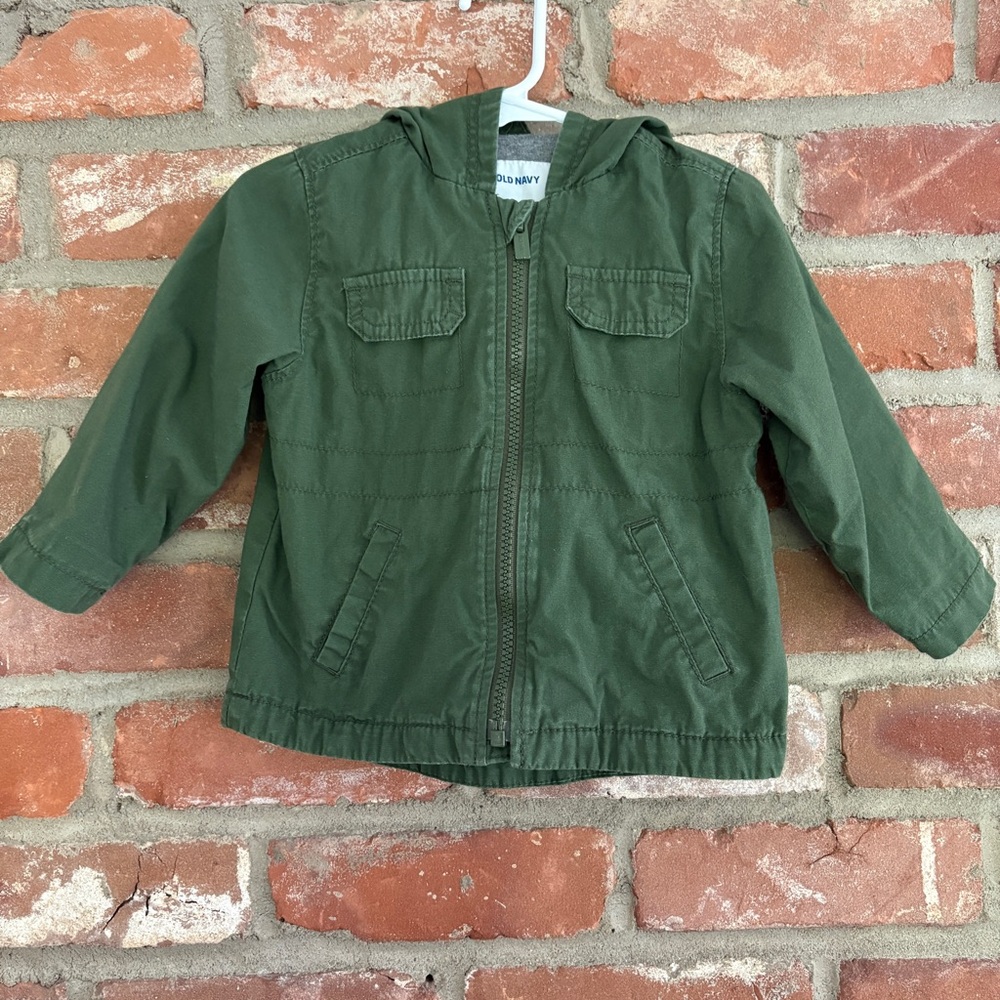 Old Navy Olive Green Utility Jacket Zip Hooded Coat Toddler Baby